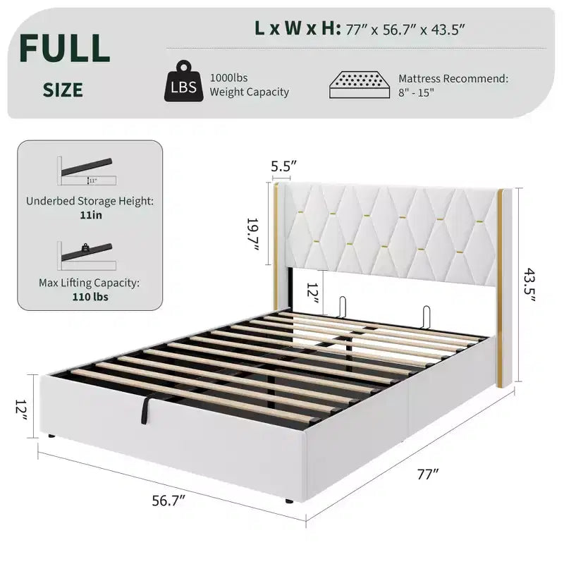 Black / White Wingback Upholstered Storage Bed – Full / Queen, 1 Person