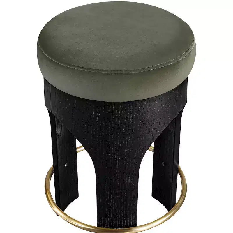 Beige Velvet Counter Stool, Black Wood Frame with Gold Footrest, Seats 1