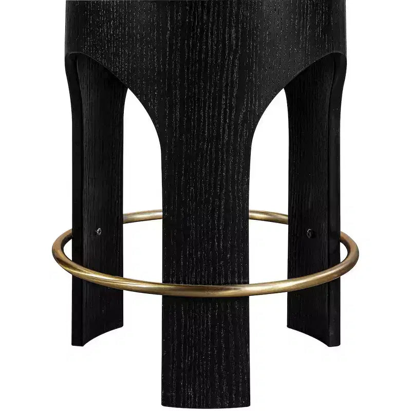 Beige Velvet Counter Stool, Black Wood Frame with Gold Footrest, Seats 1