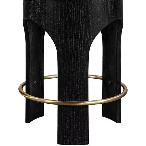 Beige Velvet Counter Stool, Black Wood Frame with Gold Footrest, Seats 1