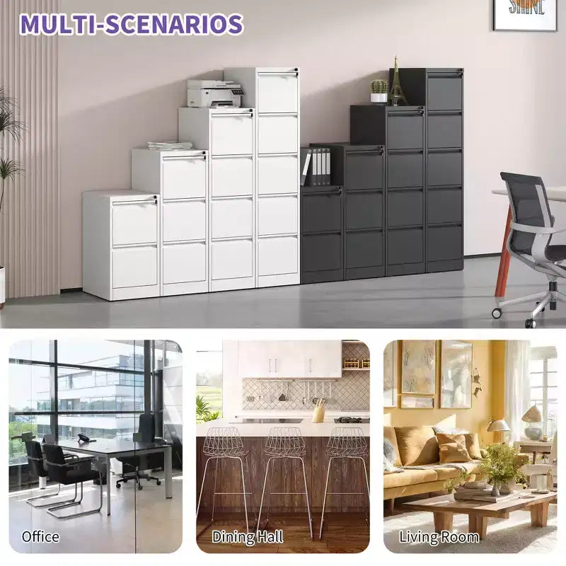 Black/White 3-Drawer Steel Vertical File Cabinet with Lock