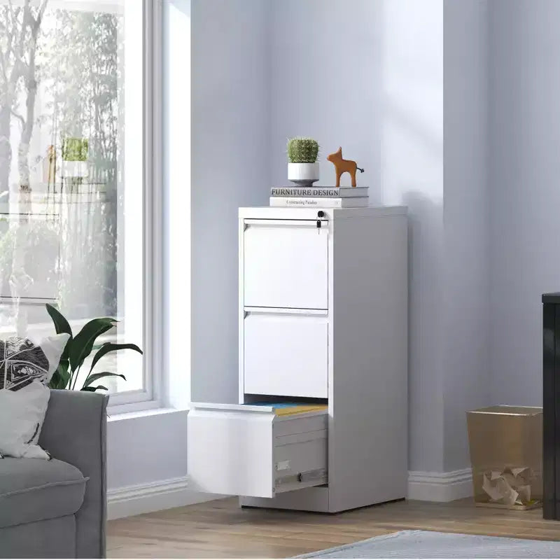 Black/White 3-Drawer Steel Vertical File Cabinet with Lock