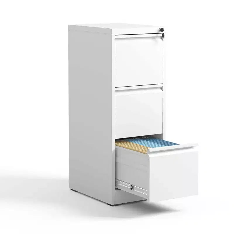 Black/White 3-Drawer Steel Vertical File Cabinet with Lock