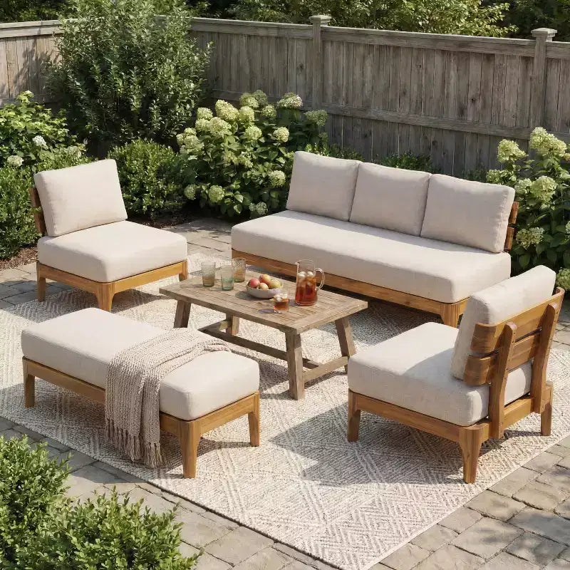 Christopher Knight Home Rakesh Ensemble de conversation de patio moderne 4 pièces en acacia avec coussins (table non incluse)