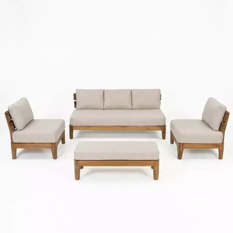 Christopher Knight Home Rakesh Ensemble de conversation de patio moderne 4 pièces en acacia avec coussins (table non incluse)