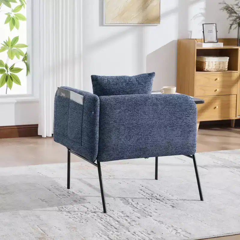 Chenille Upholstered Accent Chair with Side Table, Single Seat, Multiple Colors