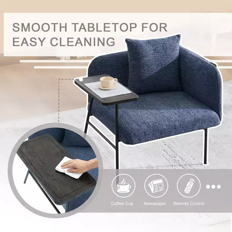 Chenille Upholstered Accent Chair with Side Table, Single Seat, Multiple Colors
