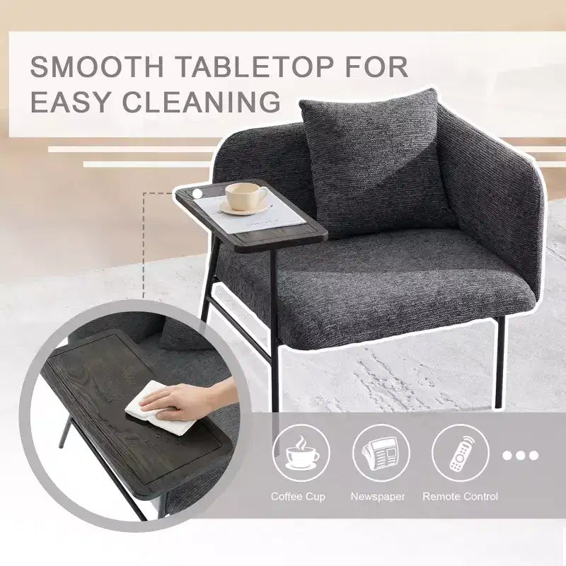 Chenille Upholstered Accent Chair with Side Table, Single Seat, Multiple Colors