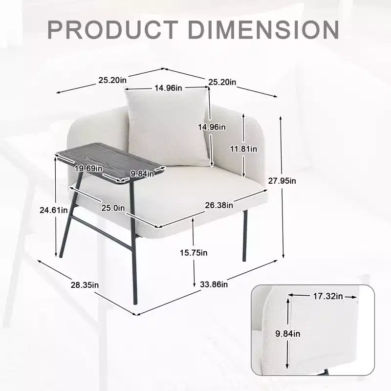 Chenille Upholstered Accent Chair with Side Table, Single Seat, Multiple Colors