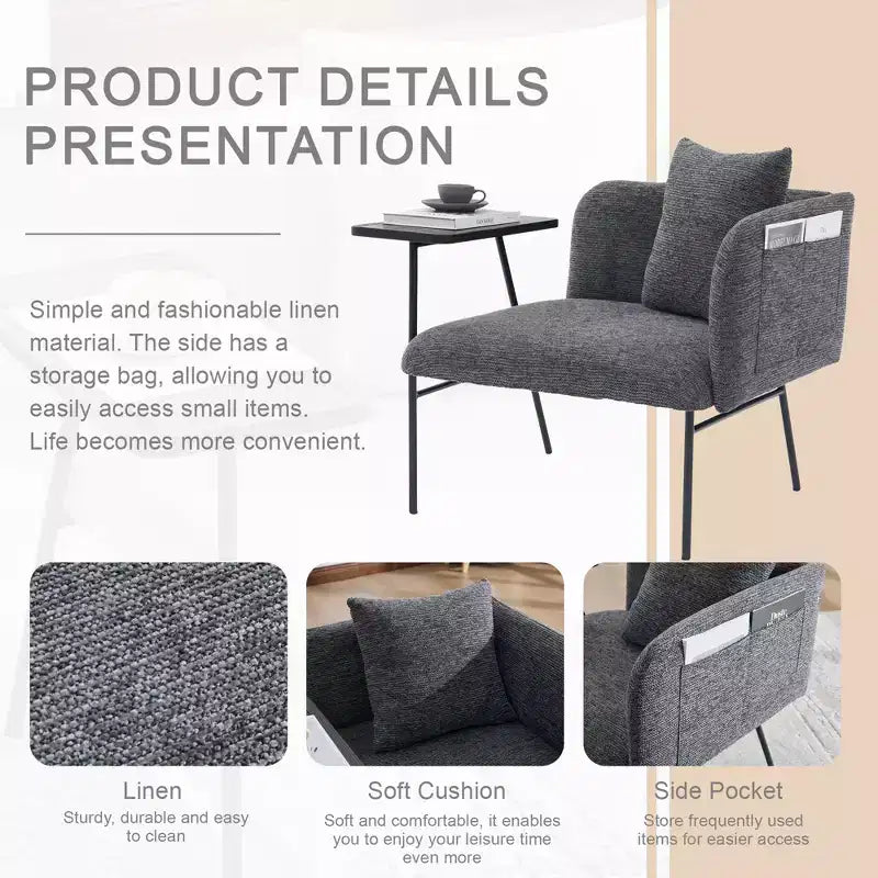 Chenille Upholstered Accent Chair with Side Table, Single Seat, Multiple Colors