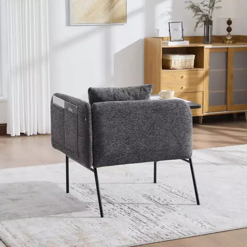 Chenille Upholstered Accent Chair with Side Table, Single Seat, Multiple Colors