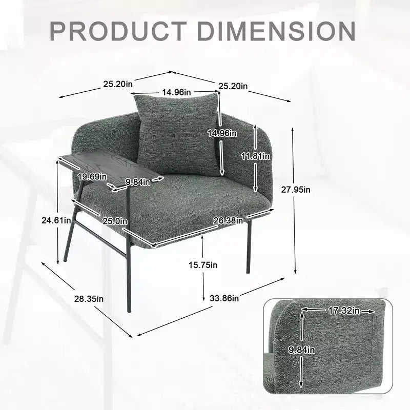 Chenille Upholstered Accent Chair with Side Table, Single Seat, Multiple Colors
