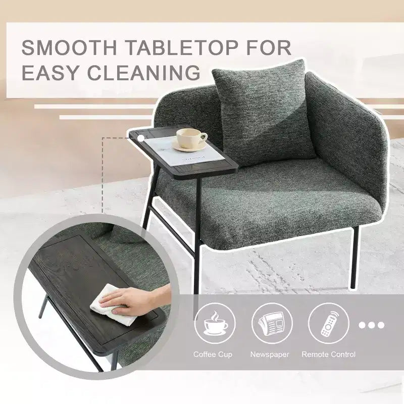 Chenille Upholstered Accent Chair with Side Table, Single Seat, Multiple Colors