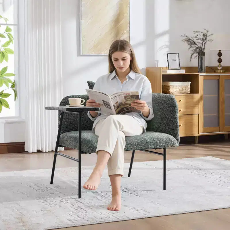 Chenille Upholstered Accent Chair with Side Table, Single Seat, Multiple Colors