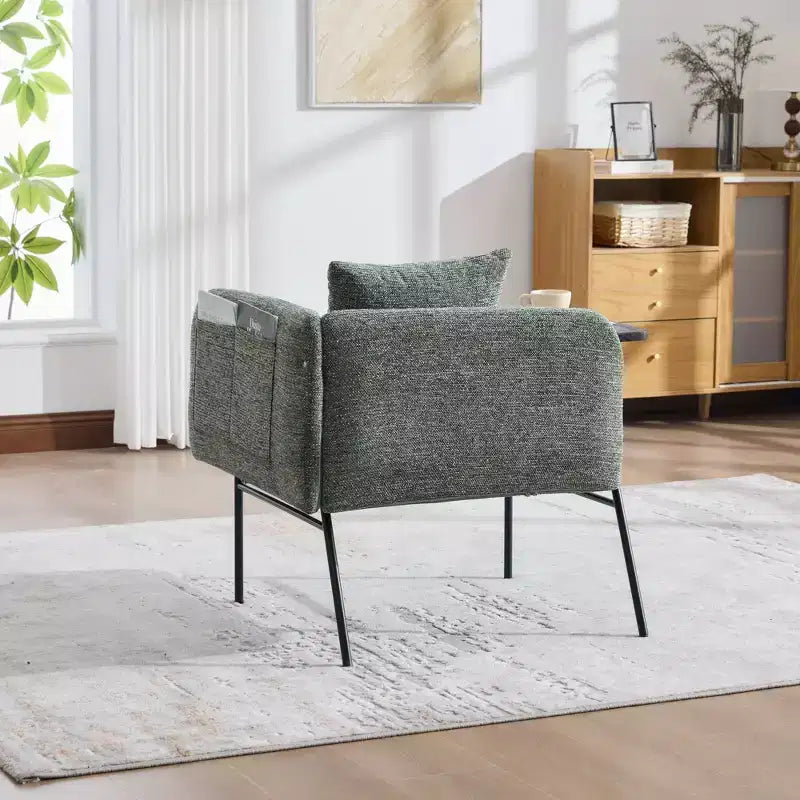 Chenille Upholstered Accent Chair with Side Table, Single Seat, Multiple Colors