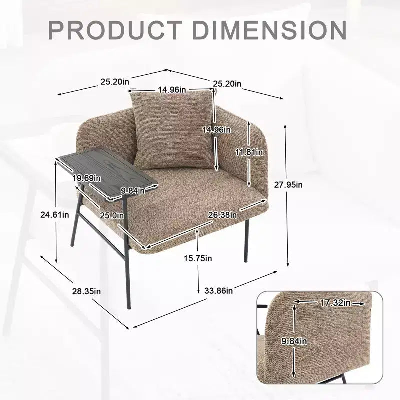 Chenille Upholstered Accent Chair with Side Table, Single Seat, Multiple Colors