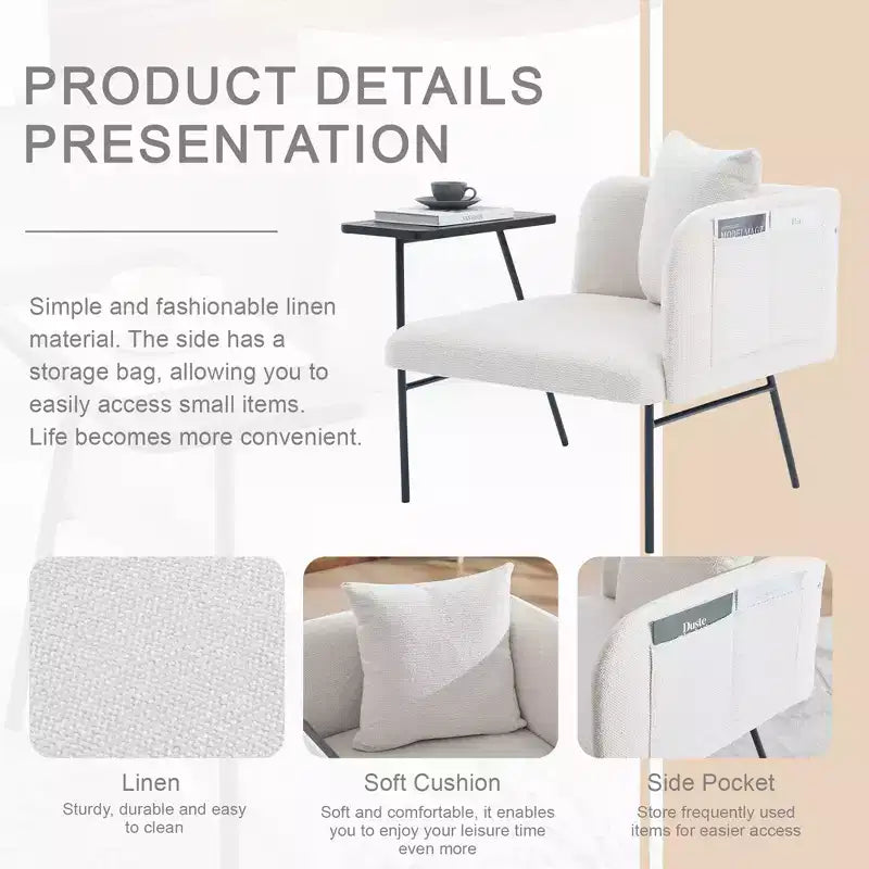 Chenille Upholstered Accent Chair with Side Table, Single Seat, Multiple Colors
