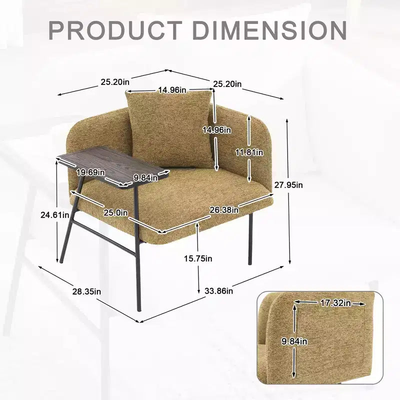 Chenille Upholstered Accent Chair with Side Table, Single Seat, Multiple Colors