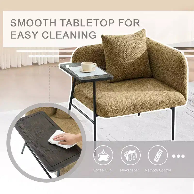 Chenille Upholstered Accent Chair with Side Table, Single Seat, Multiple Colors