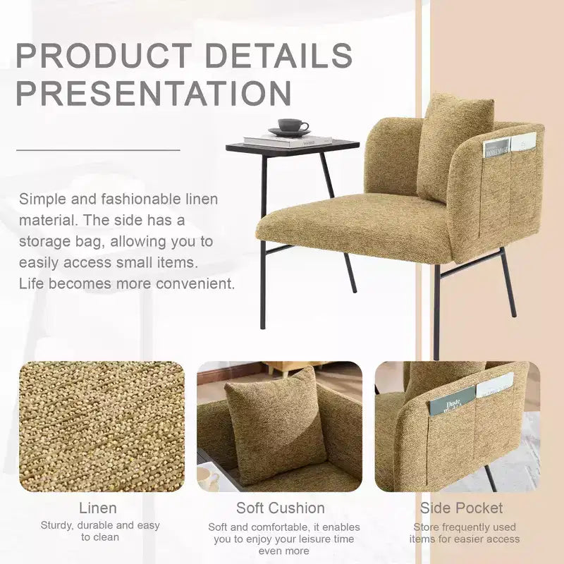 Chenille Upholstered Accent Chair with Side Table, Single Seat, Multiple Colors