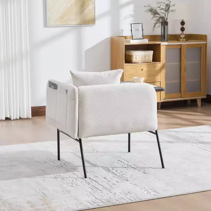 Chenille Upholstered Accent Chair with Side Table, Single Seat, Multiple Colors