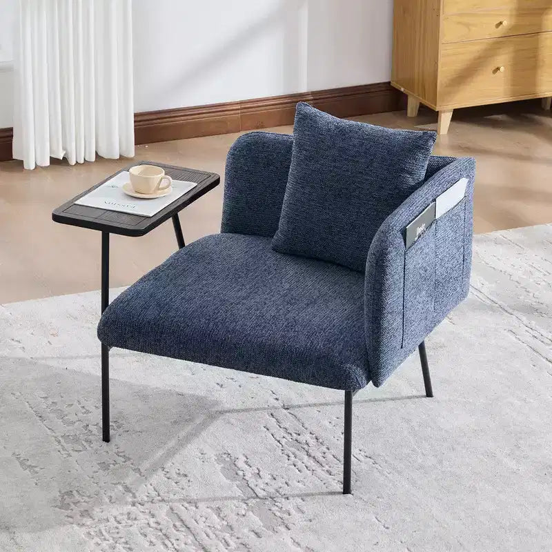 Chenille Upholstered Accent Chair with Side Table, Single Seat, Multiple Colors