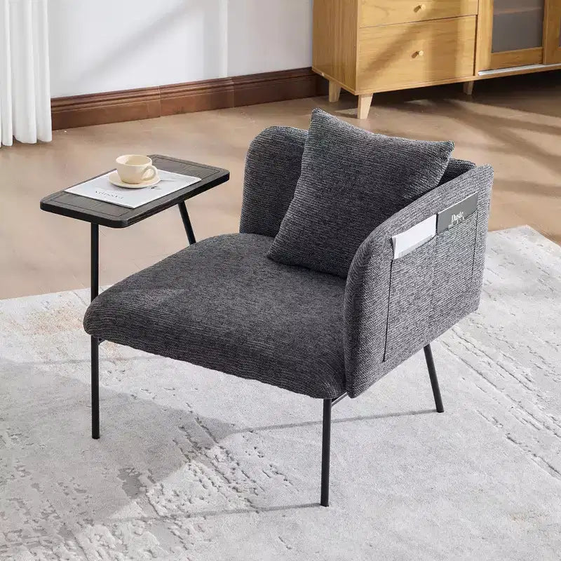 Chenille Upholstered Accent Chair with Side Table, Single Seat, Multiple Colors
