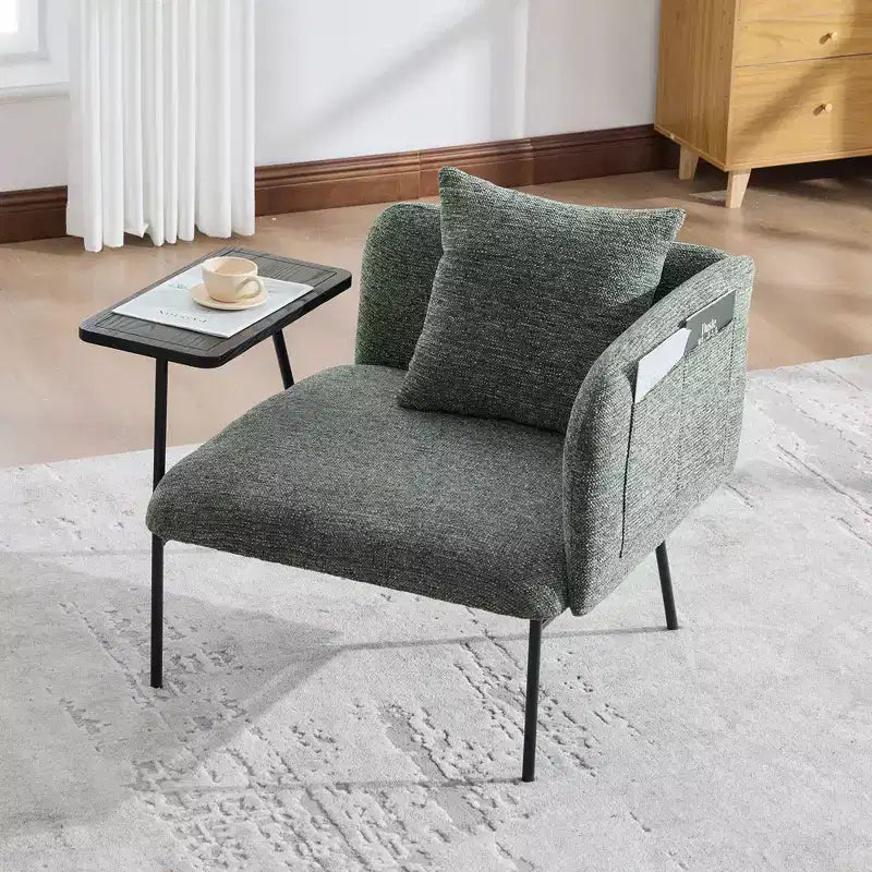 Chenille Upholstered Accent Chair with Side Table, Single Seat, Multiple Colors
