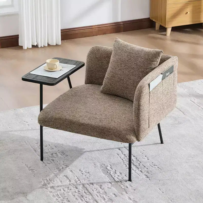 Chenille Upholstered Accent Chair with Side Table, Single Seat, Multiple Colors