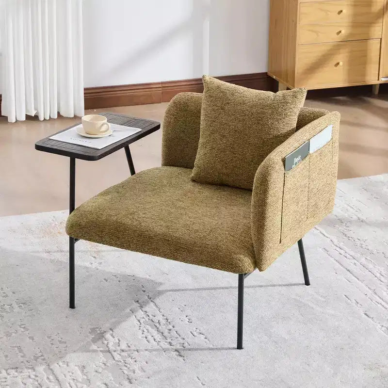 Chenille Upholstered Accent Chair with Side Table, Single Seat, Multiple Colors