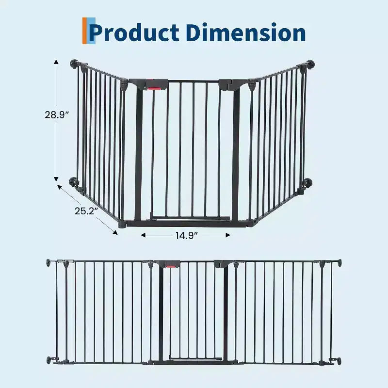 Black/White Adjustable Metal Pet Gate with Door, 3–8 Panels, Freestanding