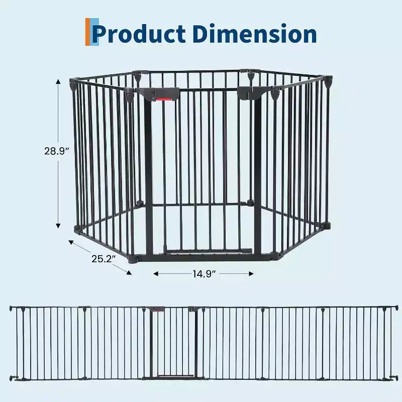 Black/White Adjustable Metal Pet Gate with Door, 3–8 Panels, Freestanding