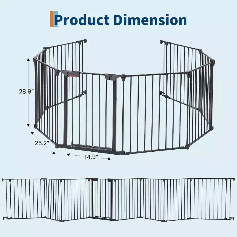 Black/White Adjustable Metal Pet Gate with Door, 3–8 Panels, Freestanding