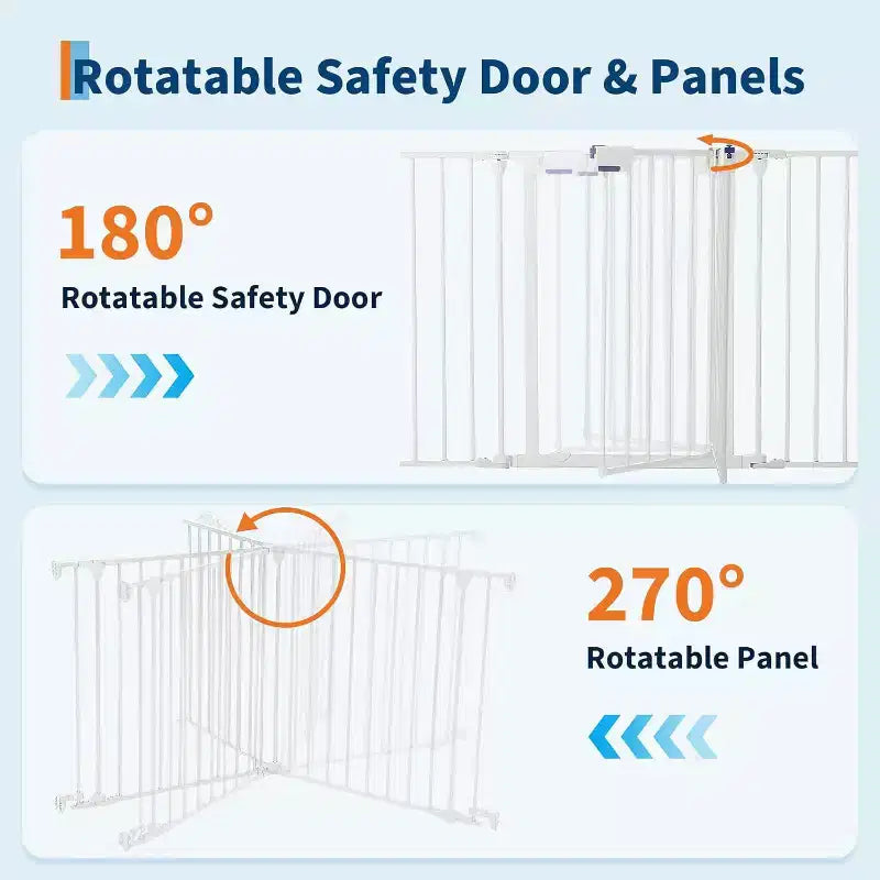 Black/White Adjustable Metal Pet Gate with Door, 3–8 Panels, Freestanding