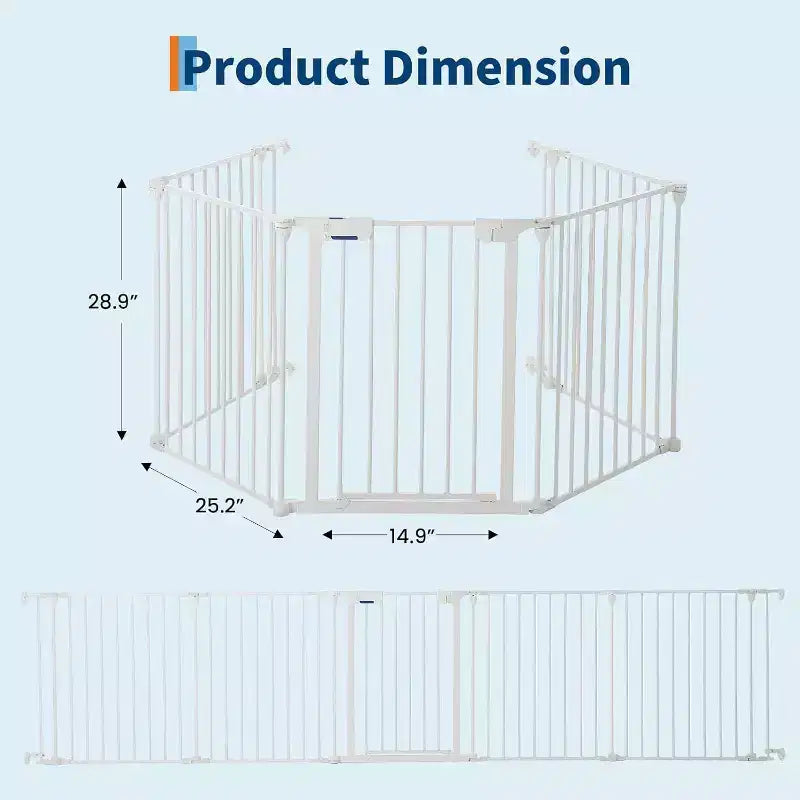 Black/White Adjustable Metal Pet Gate with Door, 3–8 Panels, Freestanding