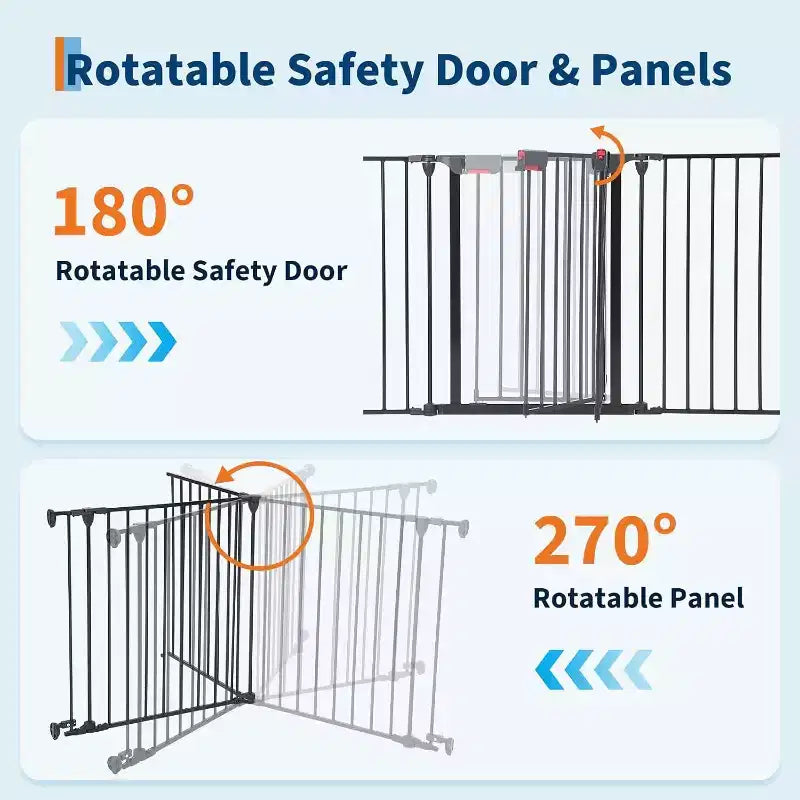 Black/White Adjustable Metal Pet Gate with Door, 3–8 Panels, Freestanding