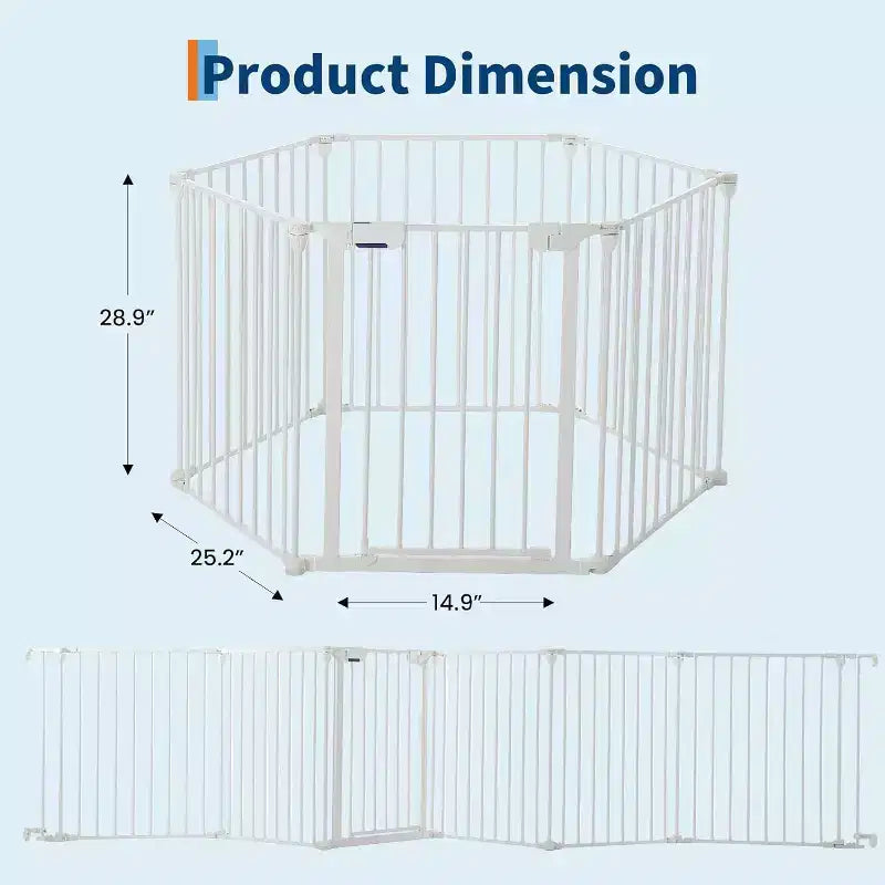 Black/White Adjustable Metal Pet Gate with Door, 3–8 Panels, Freestanding