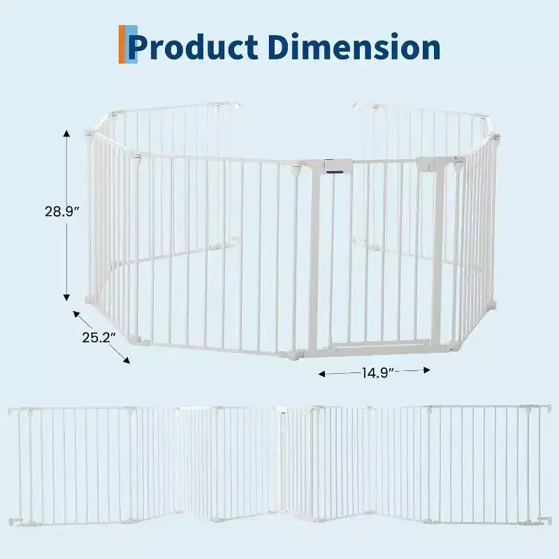 Black/White Adjustable Metal Pet Gate with Door, 3–8 Panels, Freestanding