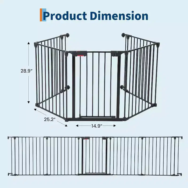 Black/White Adjustable Metal Pet Gate with Door, 3–8 Panels, Freestanding