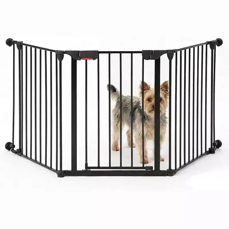 Black/White Adjustable Metal Pet Gate with Door, 3–8 Panels, Freestanding