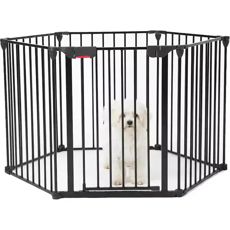 Black/White Adjustable Metal Pet Gate with Door, 3–8 Panels, Freestanding