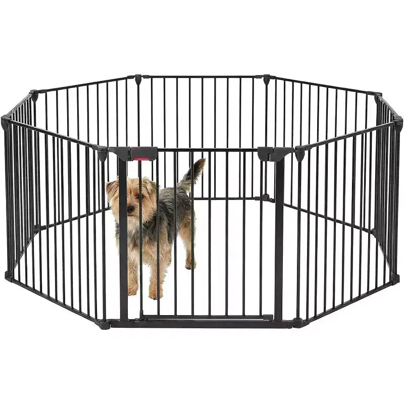 Black/White Adjustable Metal Pet Gate with Door, 3–8 Panels, Freestanding