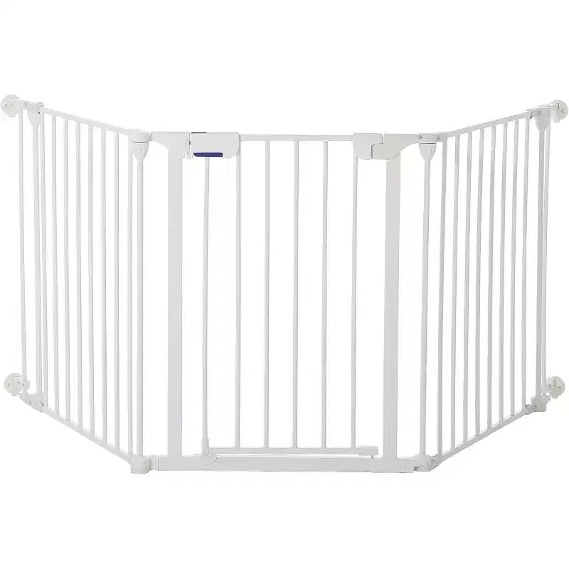 Black/White Adjustable Metal Pet Gate with Door, 3–8 Panels, Freestanding