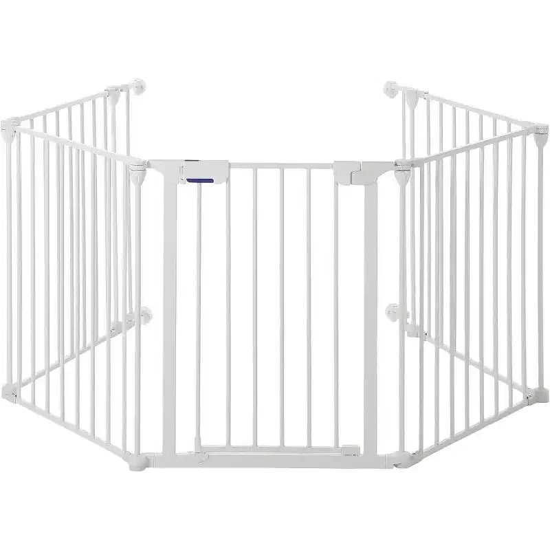 Black/White Adjustable Metal Pet Gate with Door, 3–8 Panels, Freestanding