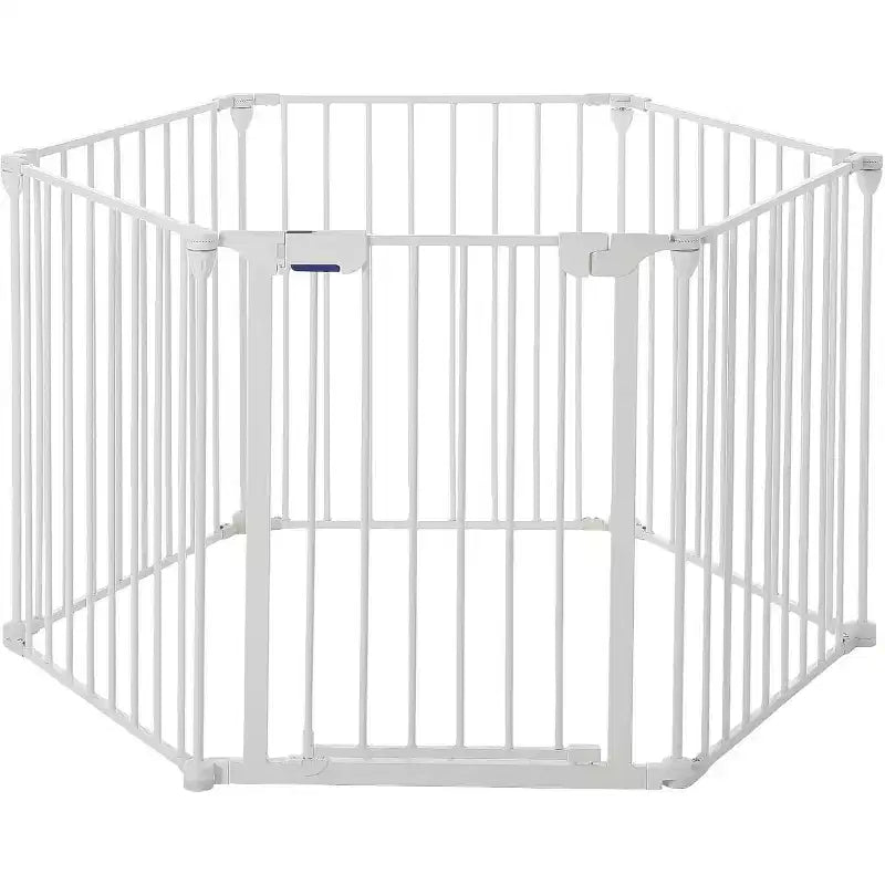 Black/White Adjustable Metal Pet Gate with Door, 3–8 Panels, Freestanding