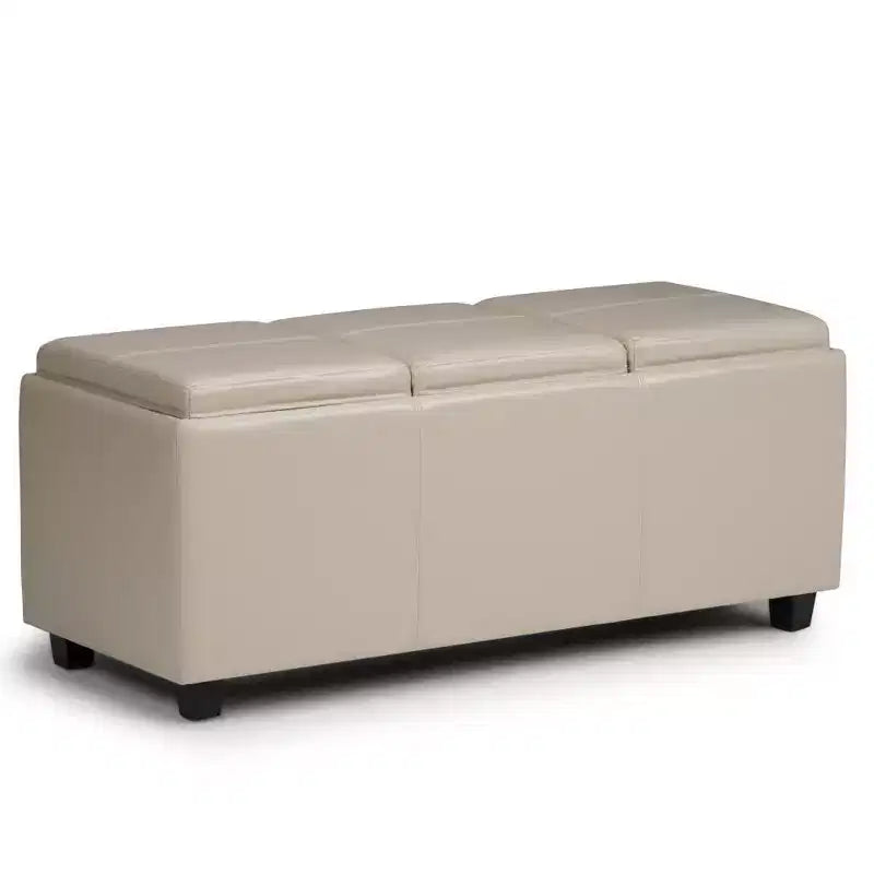 Red Faux Leather Rectangular Storage Ottoman with 3 Flip-Top Trays – Seats 1