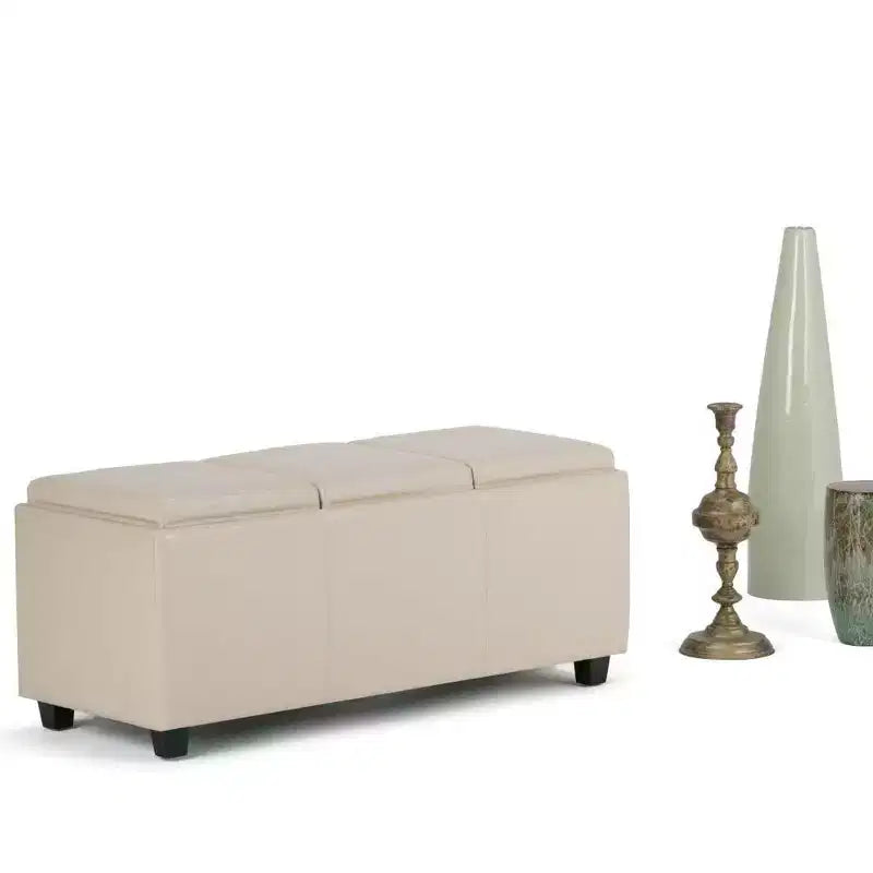 Red Faux Leather Rectangular Storage Ottoman with 3 Flip-Top Trays – Seats 1
