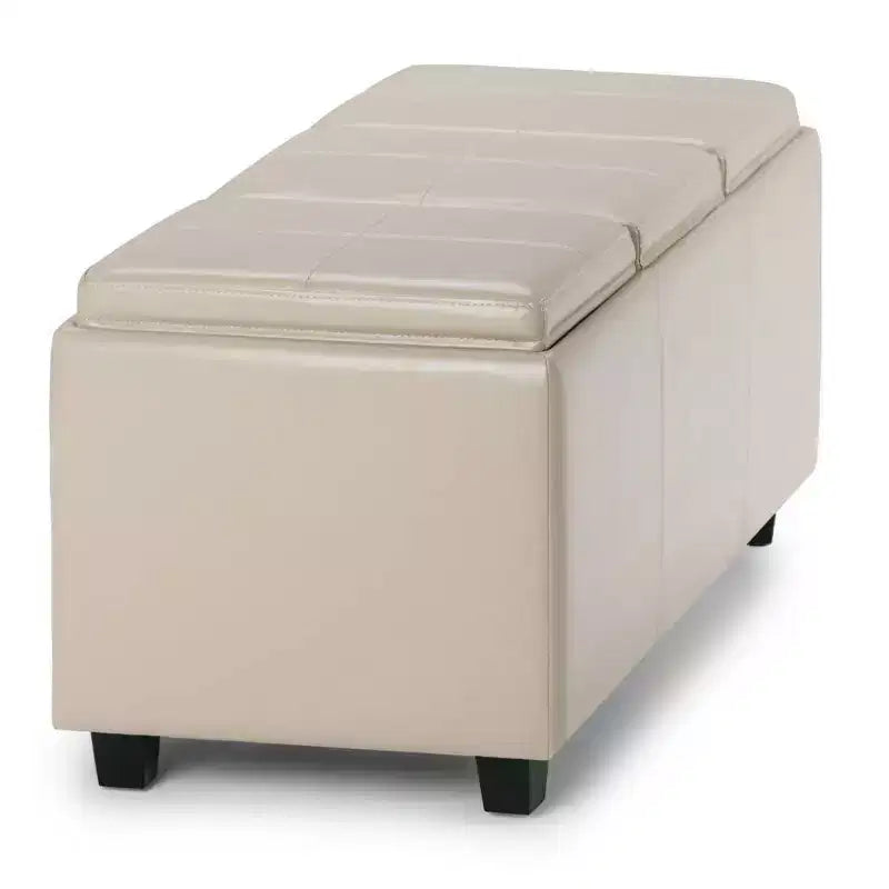 Red Faux Leather Rectangular Storage Ottoman with 3 Flip-Top Trays – Seats 1