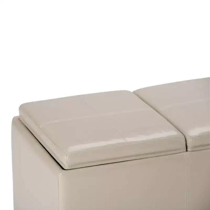 Red Faux Leather Rectangular Storage Ottoman with 3 Flip-Top Trays – Seats 1
