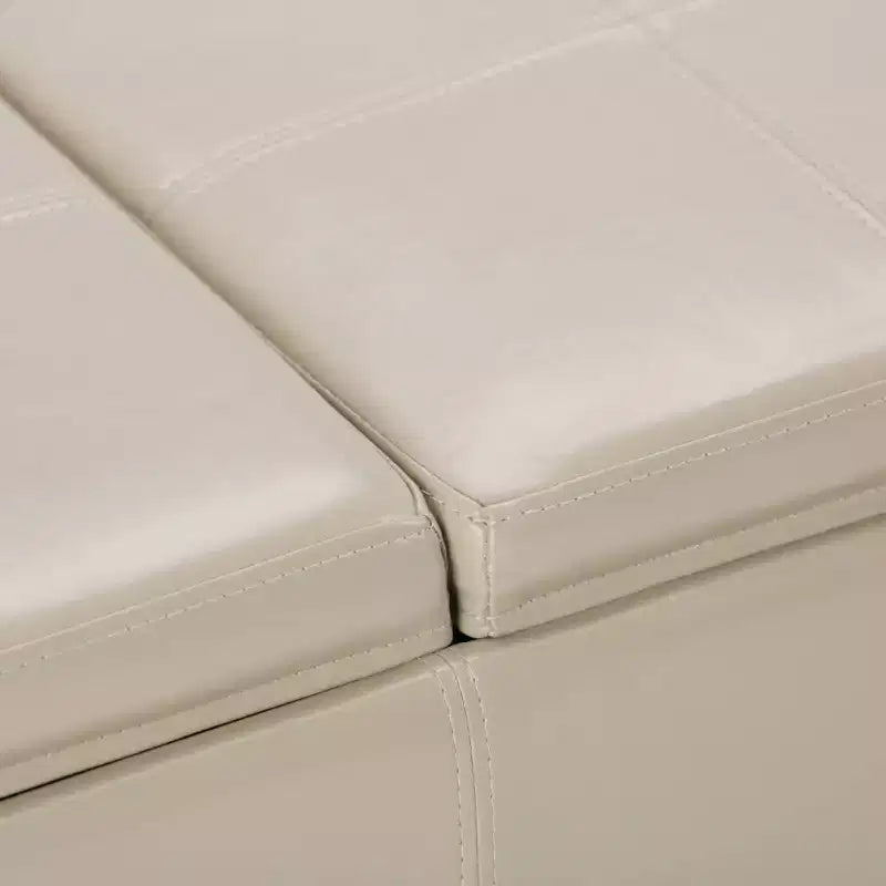 Red Faux Leather Rectangular Storage Ottoman with 3 Flip-Top Trays – Seats 1